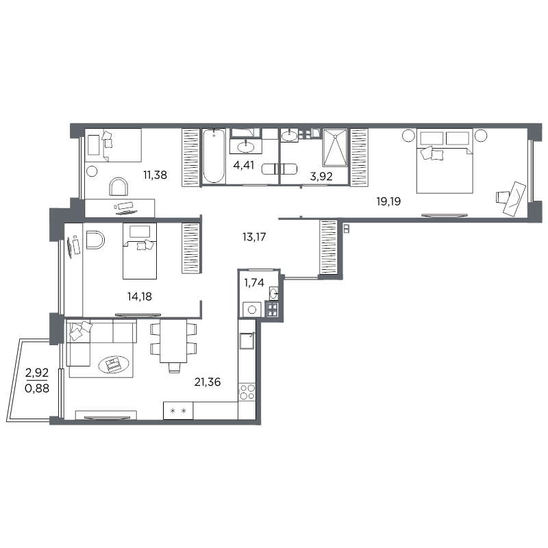 3-комнатная квартира, 90.23 м²; этаж: 5 - купить в Санкт-Петербурге