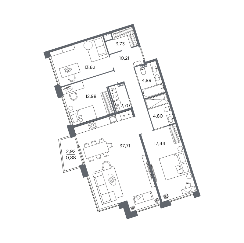 3-комнатная квартира №61 в: Акватория: 108.96 м²; этаж: 5 - купить в Санкт-Петербурге