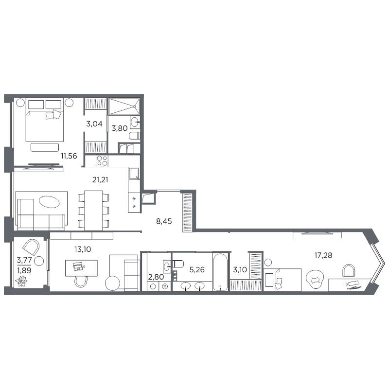 3-комнатная квартира, 91.49 м²; этаж: 5 - купить в Санкт-Петербурге