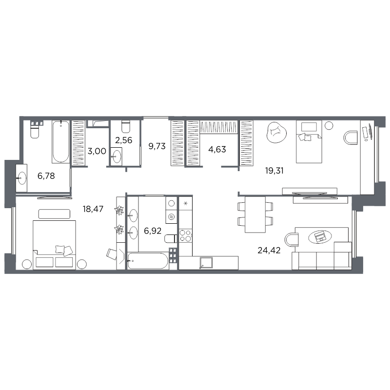 2-комнатная квартира, 95.82 м²; этаж: 5 - купить в Санкт-Петербурге
