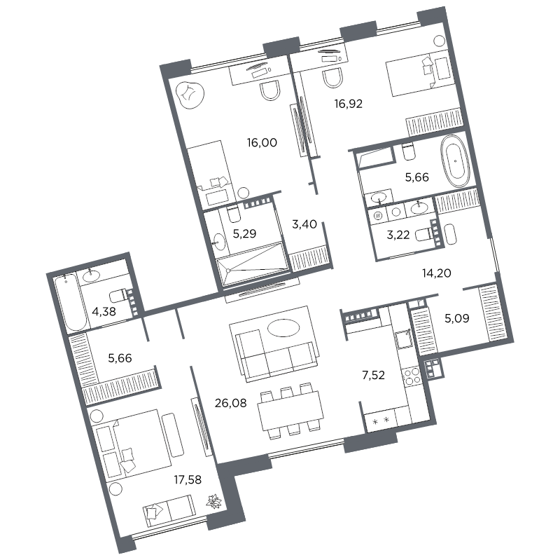 3-комнатная квартира №61 в: Акватория: 131 м²; этаж: 7 - купить в Санкт-Петербурге