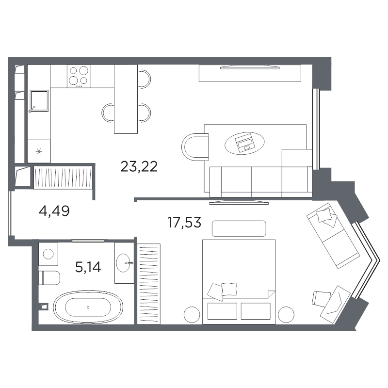 1-комнатная квартира, 50.38 м²; этаж: 3 - купить в Санкт-Петербурге