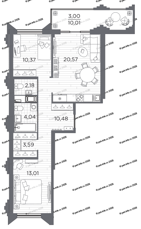 2-комнатная квартира, 67.24 м²; этаж: 12 - купить в Санкт-Петербурге