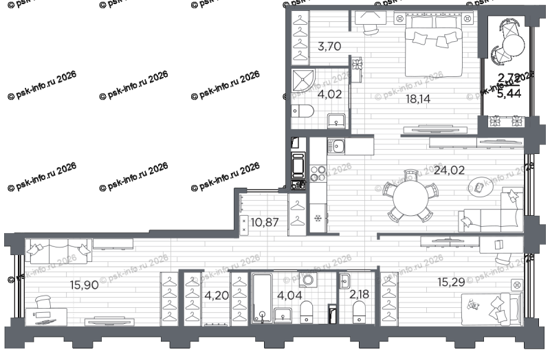 3-комнатная квартира, 105.52 м²; этаж: 3 - купить в Санкт-Петербурге