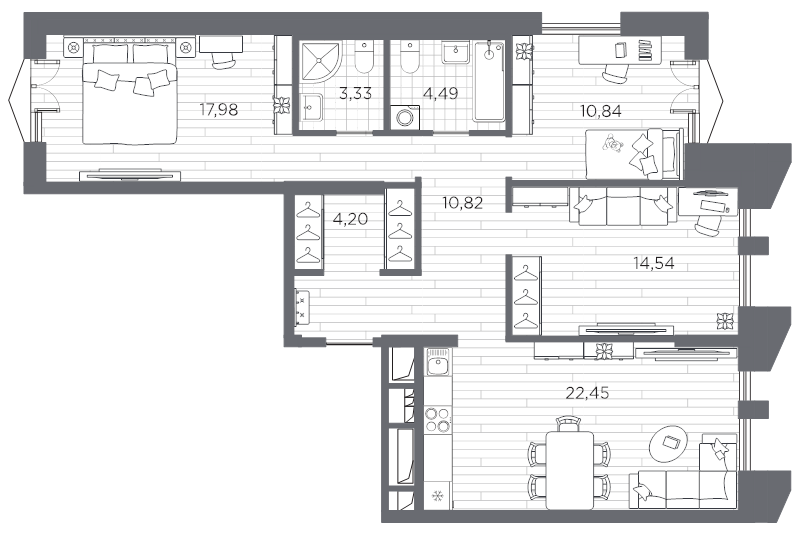3-комнатная квартира, 88.65 м²; этаж: 3 - купить в Санкт-Петербурге