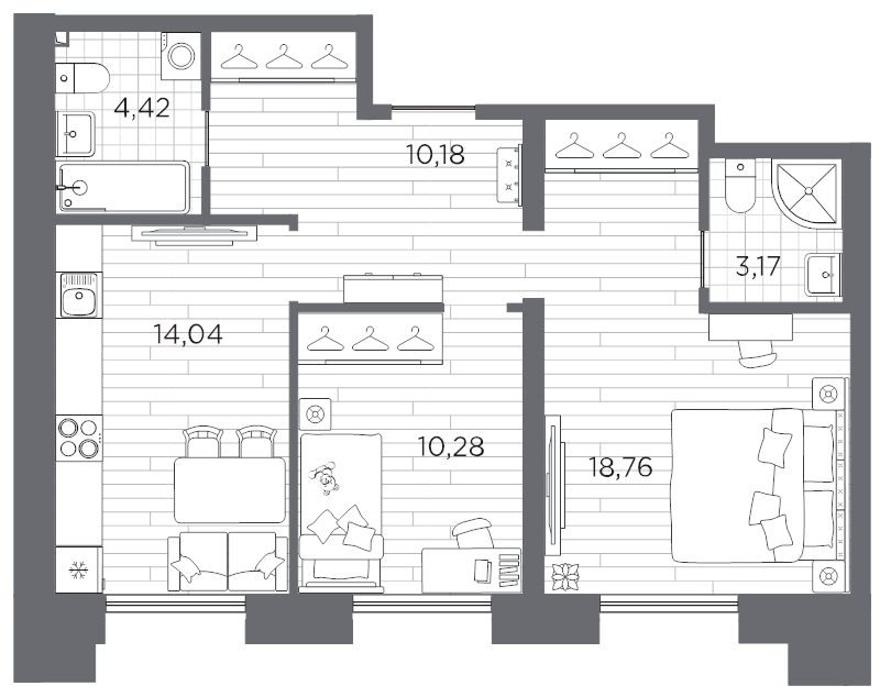 2-комнатная квартира, 60.85 м²; этаж: 8 - купить в Санкт-Петербурге
