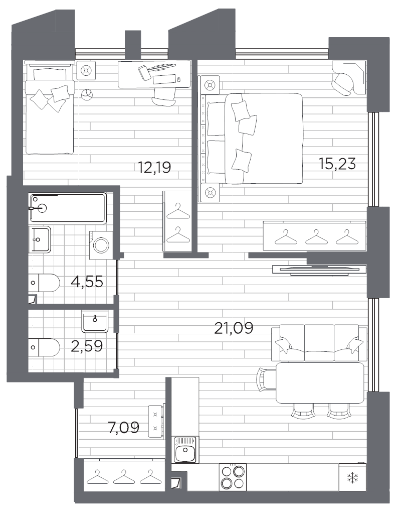 2-комнатная квартира, 62.74 м²; этаж: 3 - купить в Санкт-Петербурге