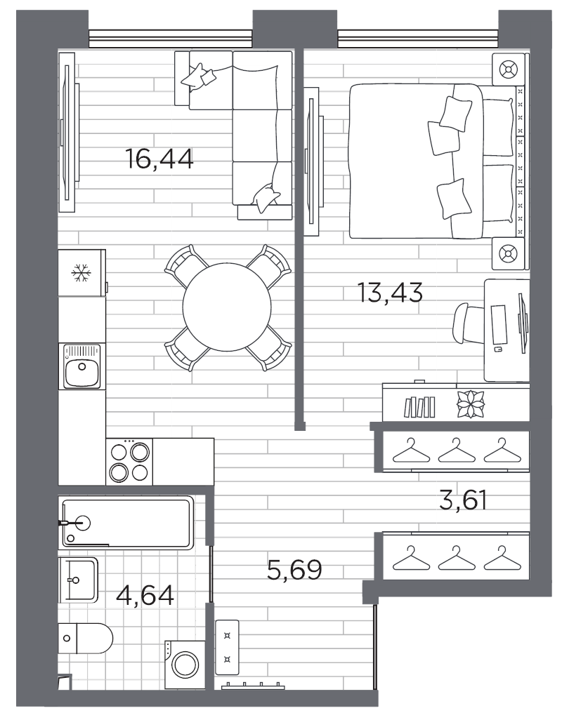 1-комнатная квартира, 43.81 м²; этаж: 8 - купить в Санкт-Петербурге