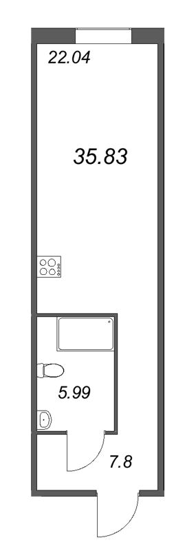 1-комнатная квартира  №105 в Лиговский, 127: 35.83 м², этаж 1 - купить в Санкт-Петербурге
