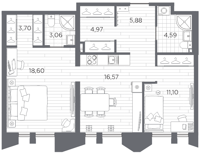 2-комнатная квартира, 68.47 м²; этаж: 8 - купить в Санкт-Петербурге