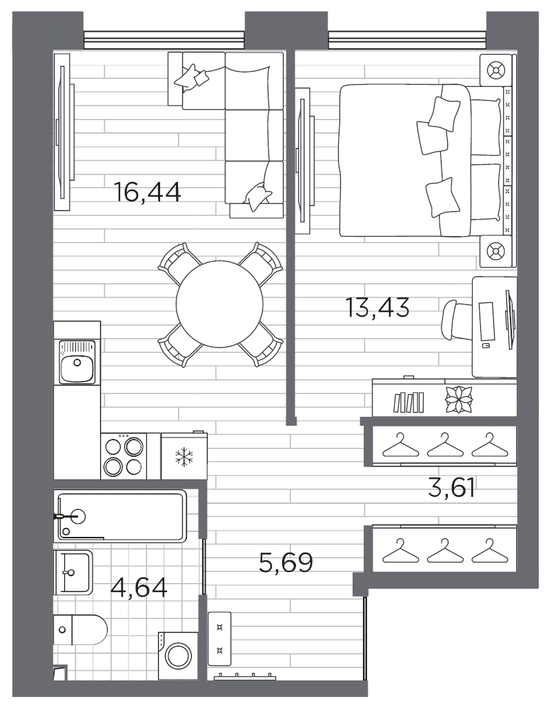 1-комнатная квартира, 43.81 м²; этаж: 5 - купить в Санкт-Петербурге