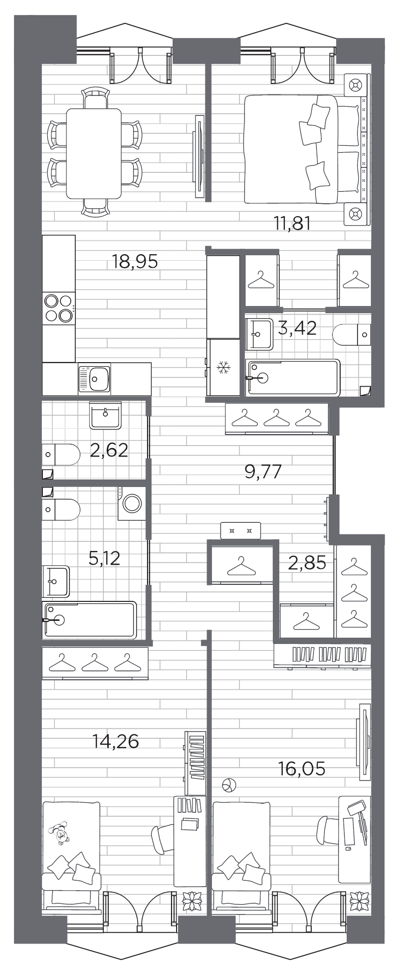 3-комнатная квартира, 84.85 м²; этаж: 5 - купить в Санкт-Петербурге