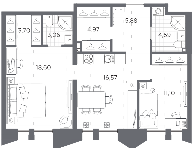 2-комнатная квартира, 68.47 м²; этаж: 3 - купить в Санкт-Петербурге