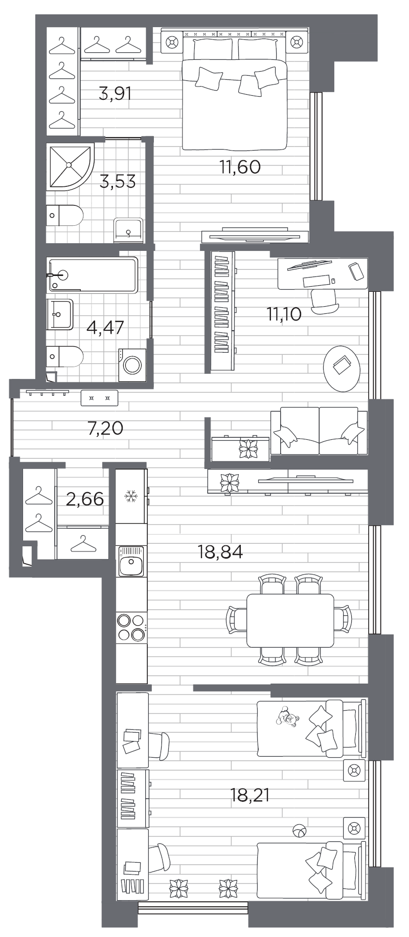 3-комнатная квартира, 81.52 м²; этаж: 8 - купить в Санкт-Петербурге
