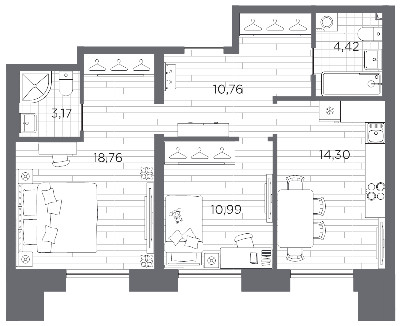 2-комнатная квартира, 62.4 м²; этаж: 8 - купить в Санкт-Петербурге