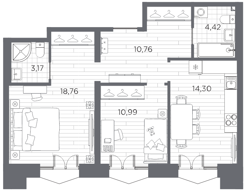 2-комнатная квартира, 62.4 м²; этаж: 3 - купить в Санкт-Петербурге