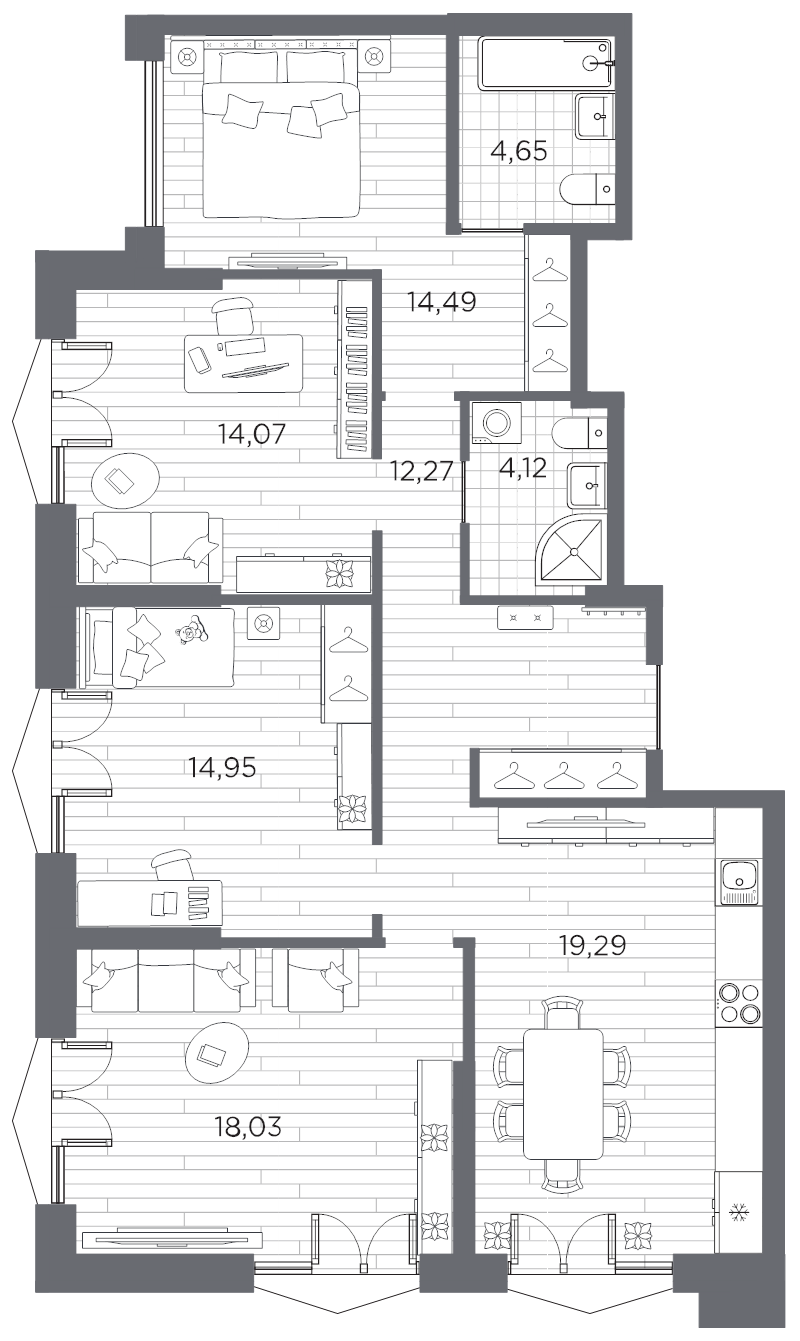 4-комнатная квартира, 101.87 м²; этаж: 3 - купить в Санкт-Петербурге