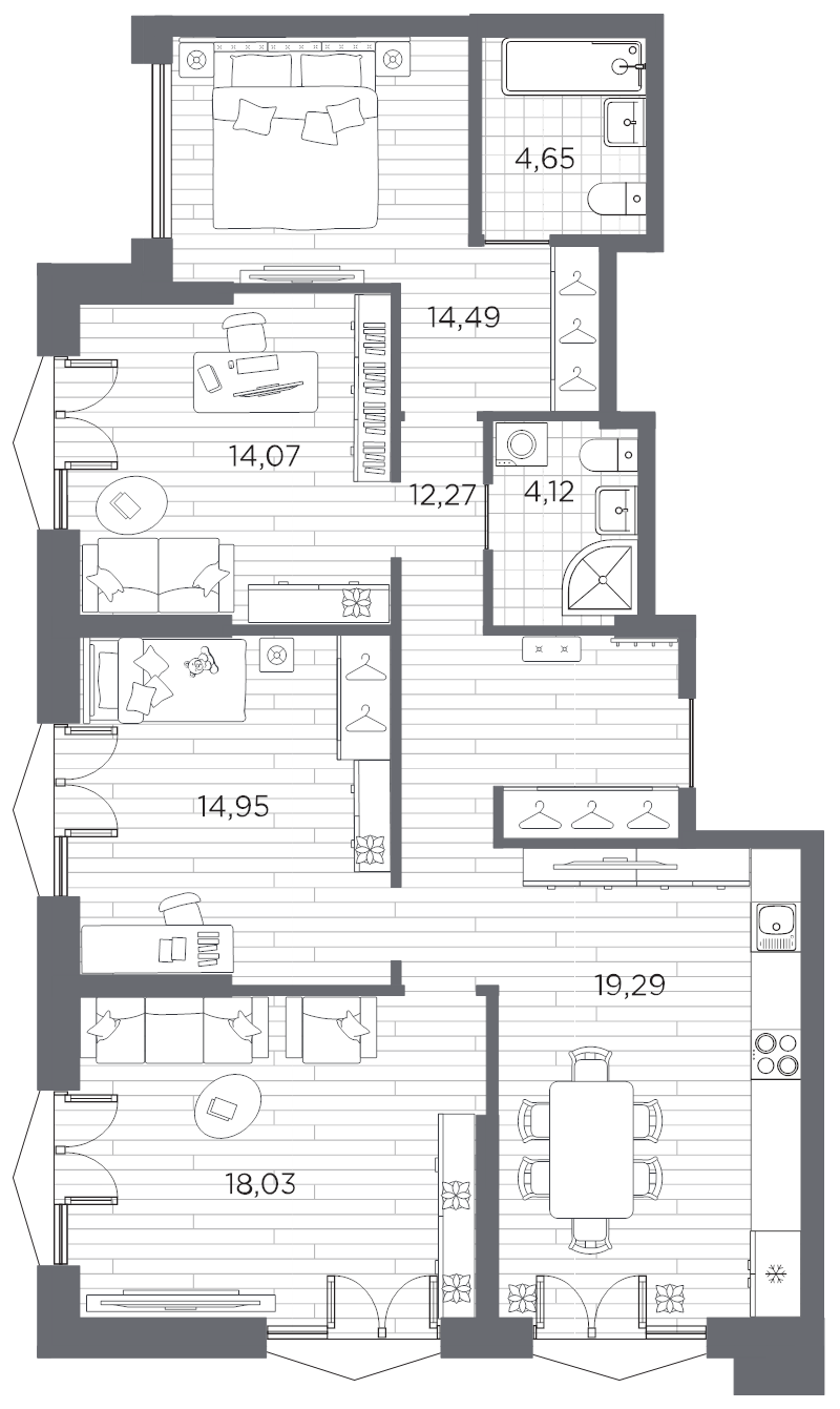 4-комнатная квартира, 101.87 м²; этаж: 5 - купить в Санкт-Петербурге