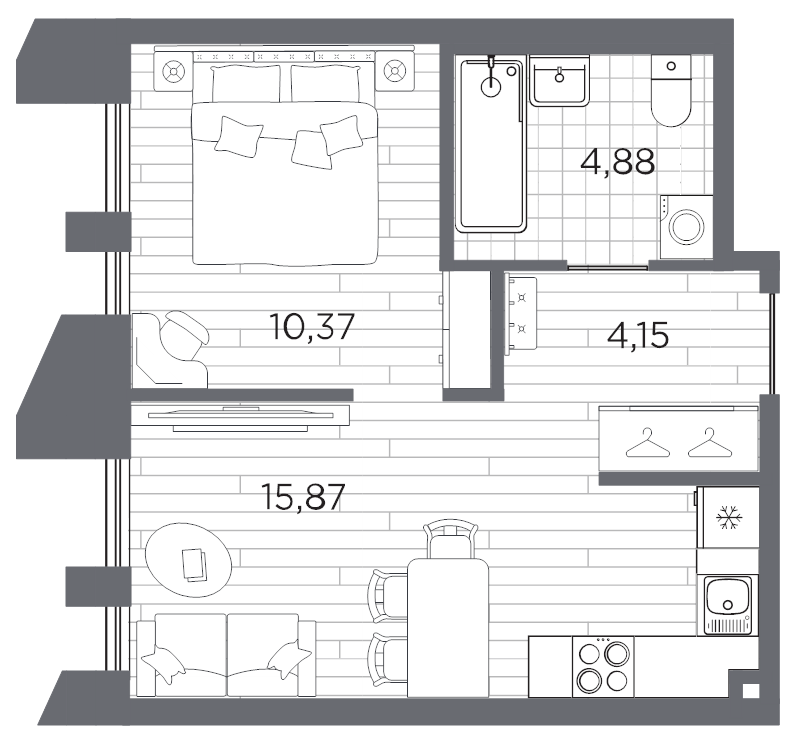 1-комнатная квартира, 35.27 м²; этаж: 5 - купить в Санкт-Петербурге