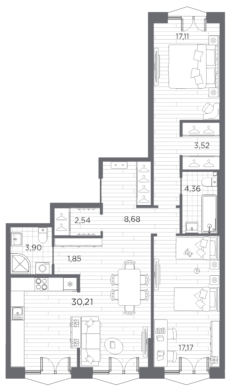 2-комнатная квартира, 89.34 м²; этаж: 3 - купить в Санкт-Петербурге
