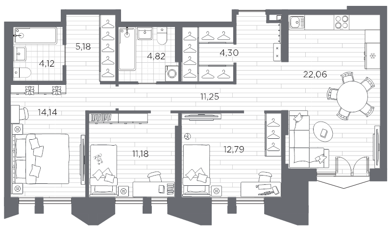 3-комнатная квартира, 89.84 м²; этаж: 3 - купить в Санкт-Петербурге