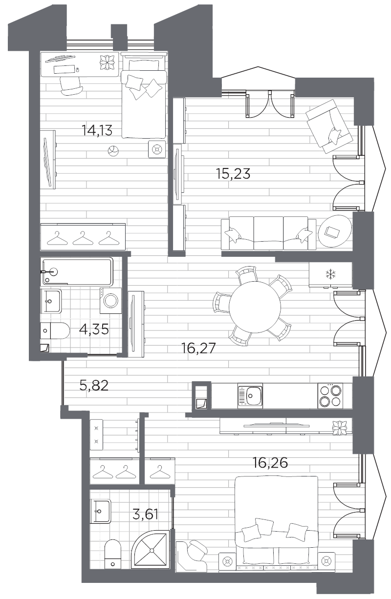3-комнатная квартира, 75.67 м²; этаж: 5 - купить в Санкт-Петербурге