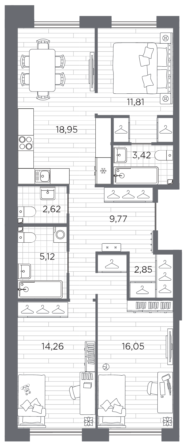 3-комнатная квартира, 84.85 м²; этаж: 8 - купить в Санкт-Петербурге