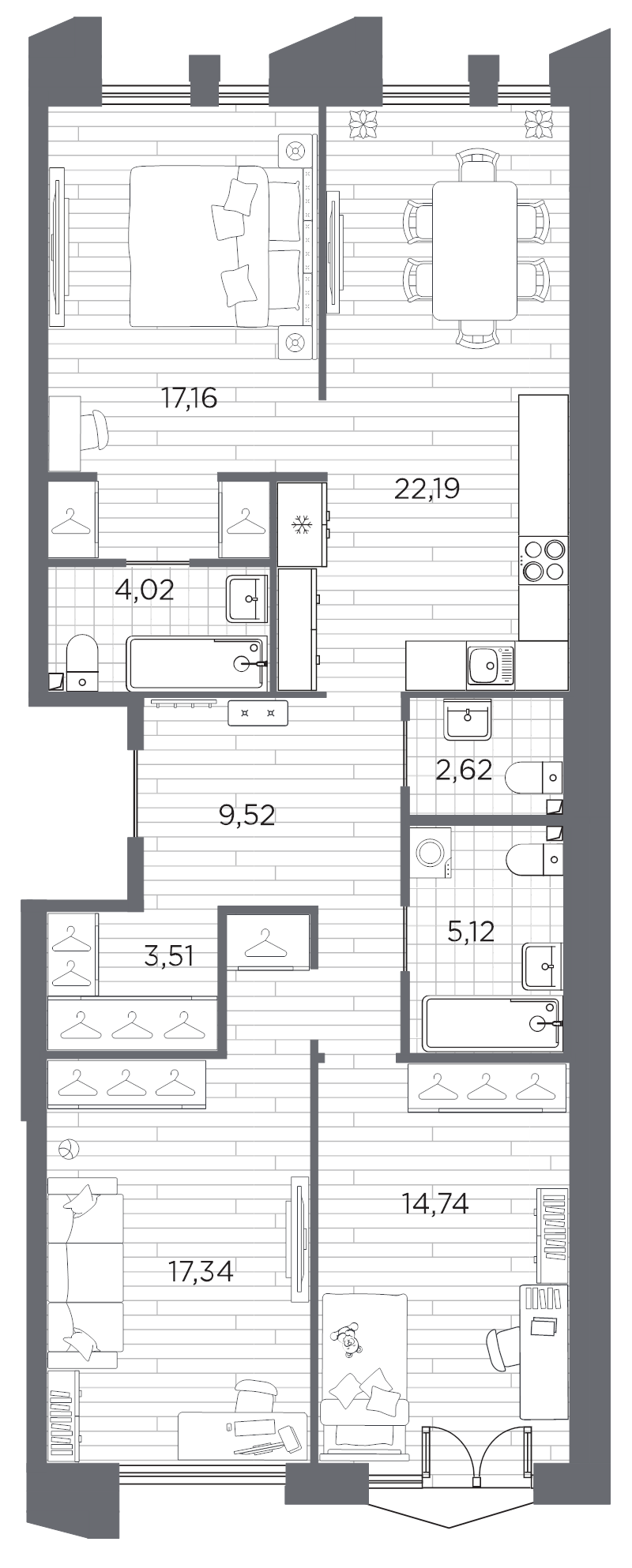 3-комнатная квартира, 96.22 м²; этаж: 5 - купить в Санкт-Петербурге