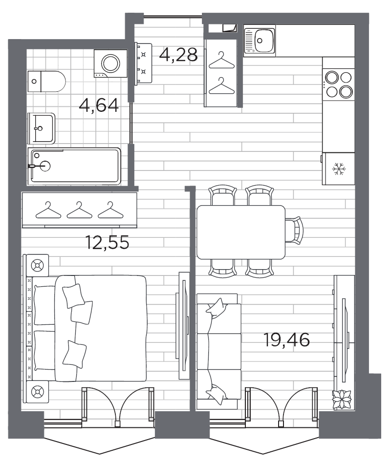 1-комнатная квартира, 40.93 м²; этаж: 3 - купить в Санкт-Петербурге