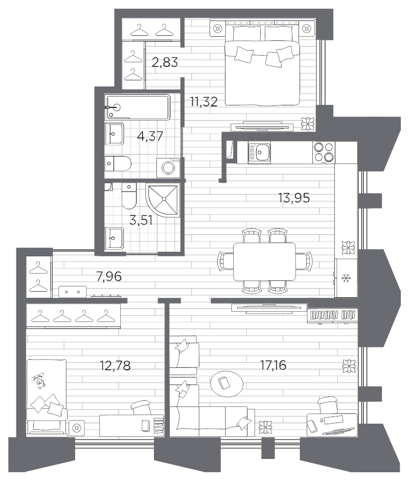 3-комнатная квартира, 73.88 м²; этаж: 3 - купить в Санкт-Петербурге