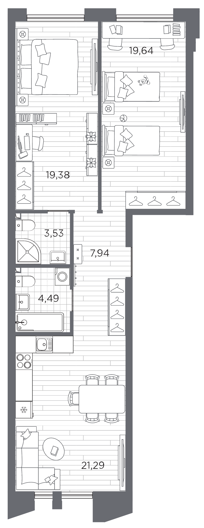 2-комнатная квартира, 76.27 м²; этаж: 8 - купить в Санкт-Петербурге