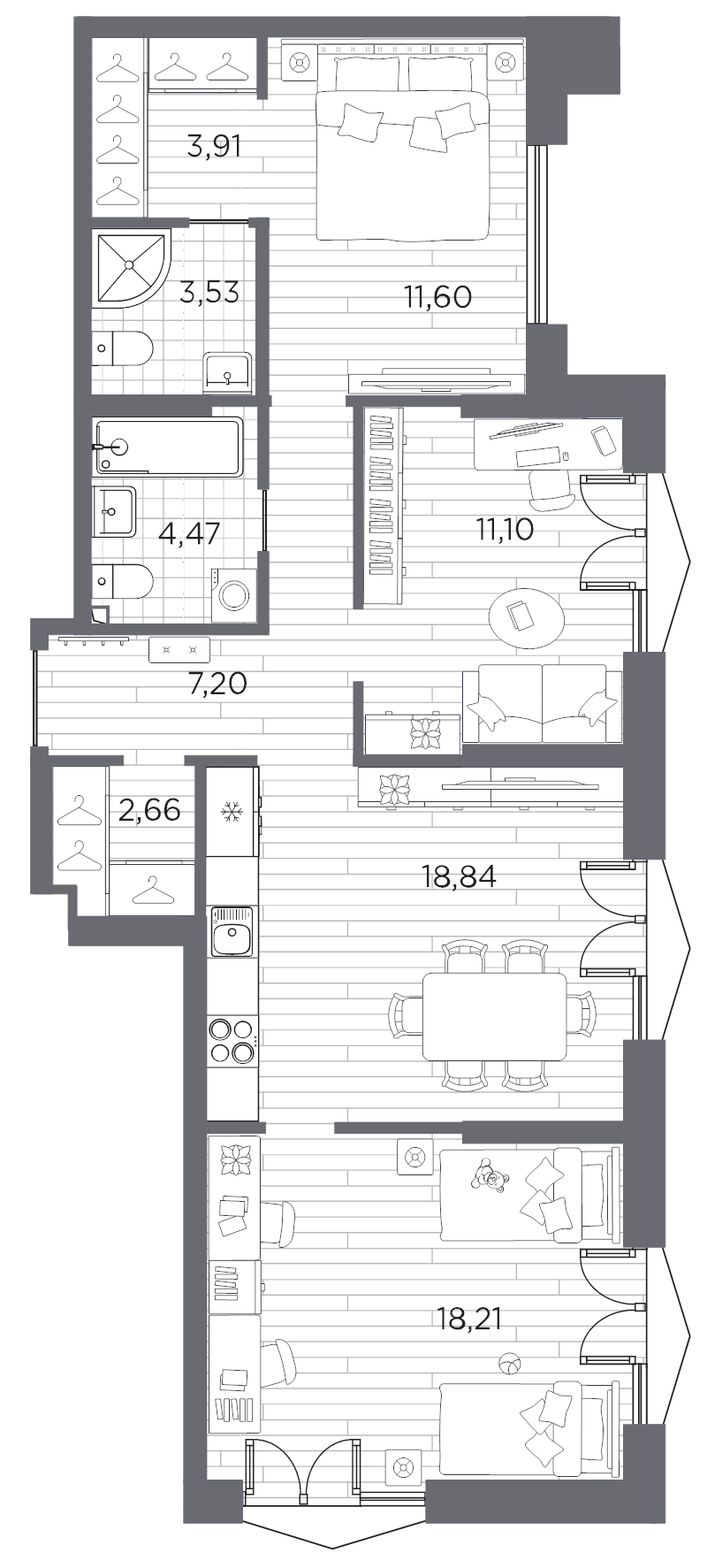 3-комнатная квартира, 81.52 м²; этаж: 3 - купить в Санкт-Петербурге