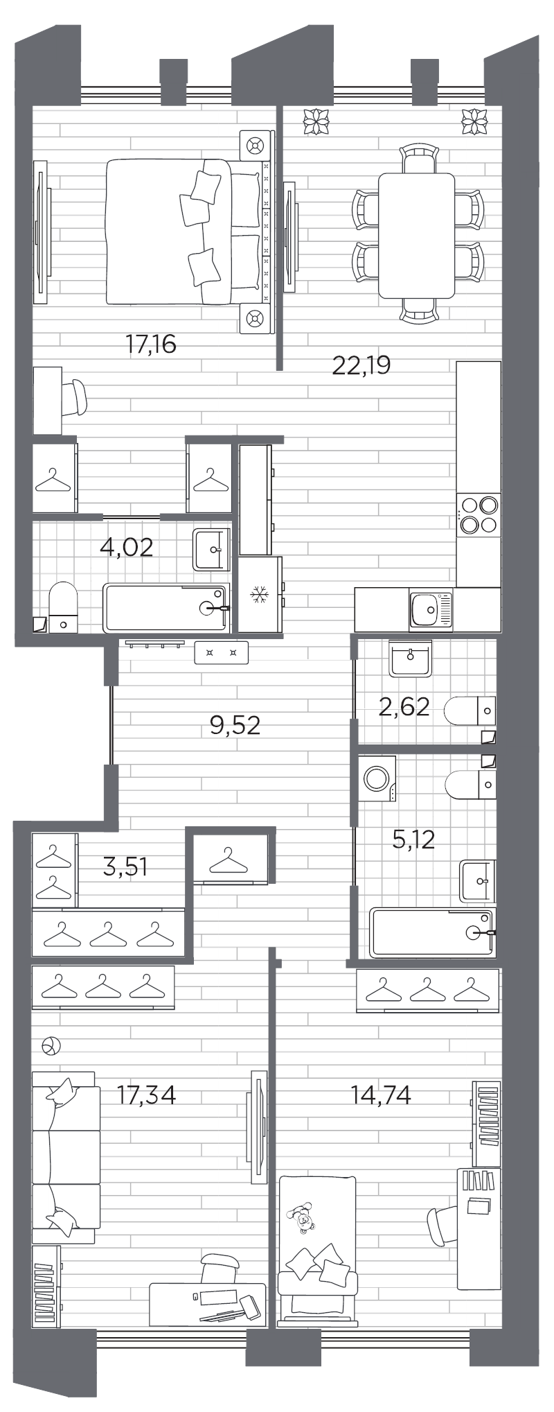 3-комнатная квартира, 96.22 м²; этаж: 8 - купить в Санкт-Петербурге