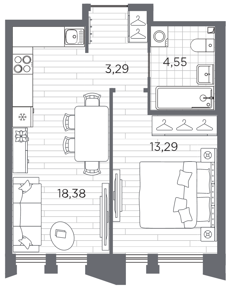 1-комнатная квартира, 39.51 м²; этаж: 3 - купить в Санкт-Петербурге
