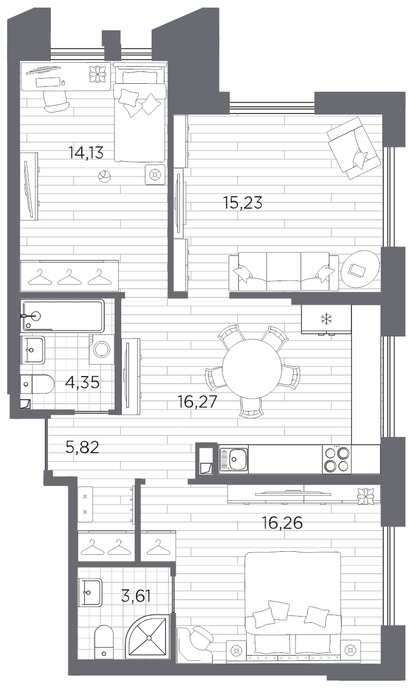 3-комнатная квартира, 75.67 м²; этаж: 8 - купить в Санкт-Петербурге