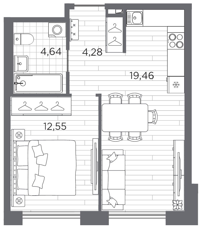 1-комнатная квартира, 40.93 м²; этаж: 8 - купить в Санкт-Петербурге