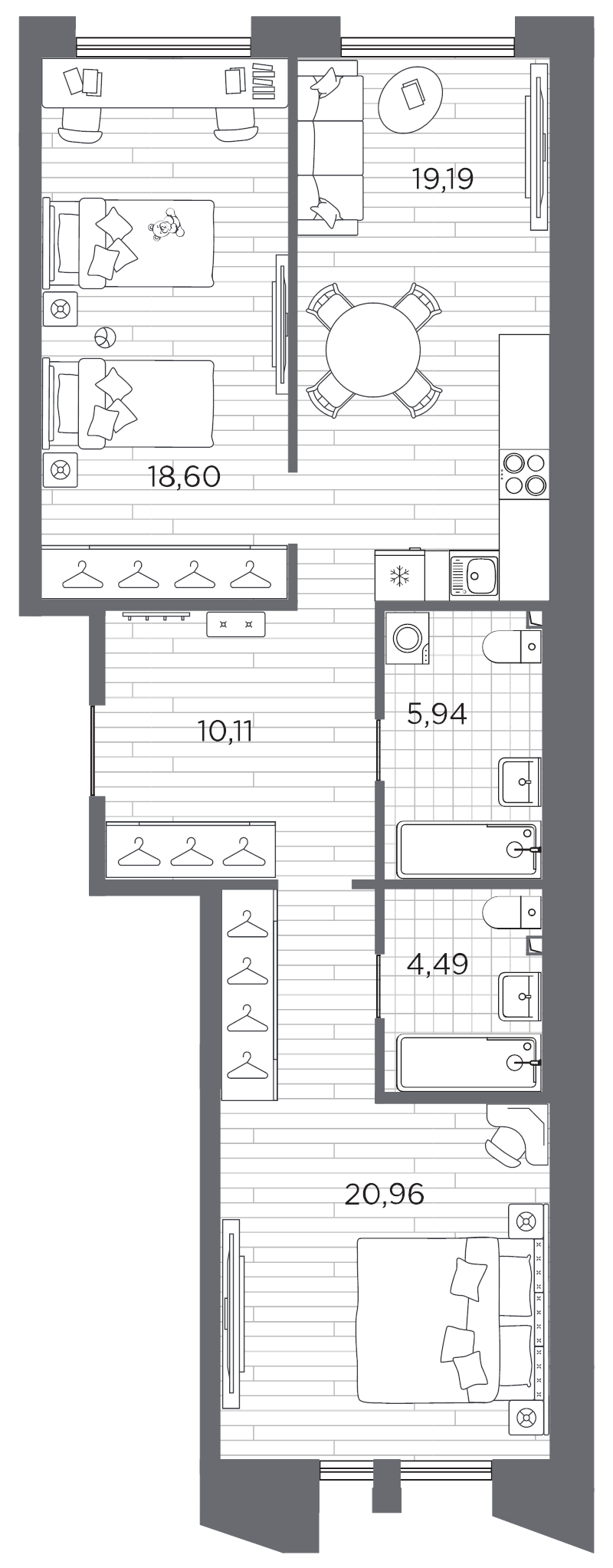 2-комнатная квартира  №386 в Галерная гавань: 79.29 м², этаж 8 - купить в Санкт-Петербурге