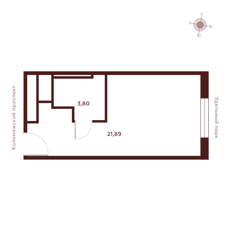 1-комнатная квартира  №14.36 в Saan: 25.69 м², этаж 14 - купить в Санкт-Петербурге