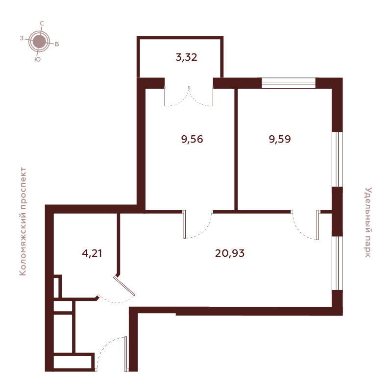 2-комнатная квартира №19 в: Saan: 47.61 м²; этаж: 22 - купить в Санкт-Петербурге
