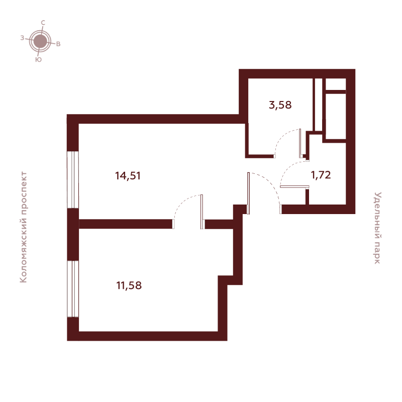1-комнатная квартира, 31.39 м²; этаж: 22 - купить в Санкт-Петербурге