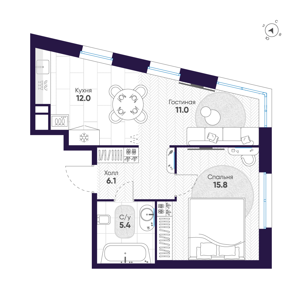 2-комнатная квартира, 50.3 м²; этаж: 5 - купить в Санкт-Петербурге