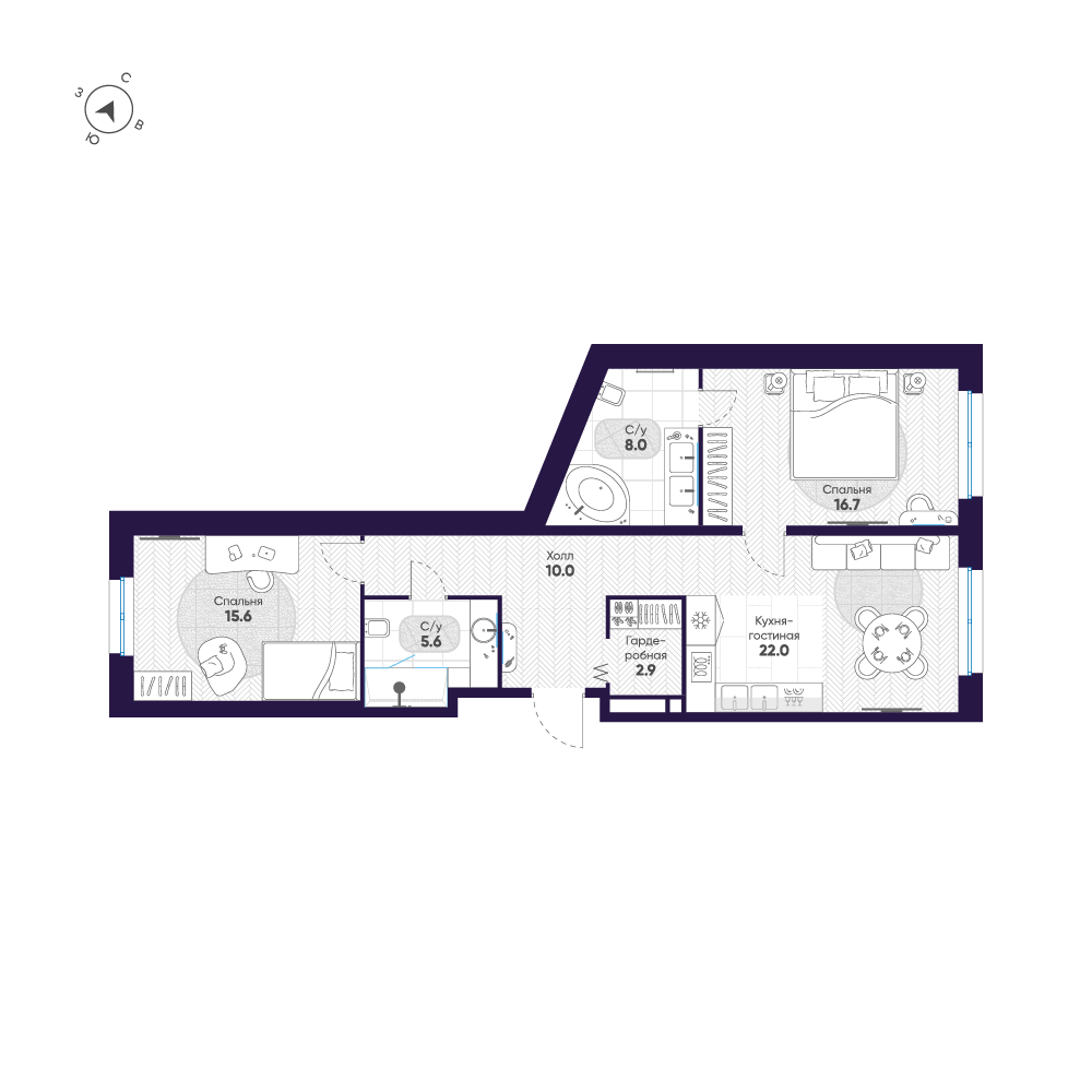 2-комнатная квартира, 80.8 м²; этаж: 3 - купить в Санкт-Петербурге