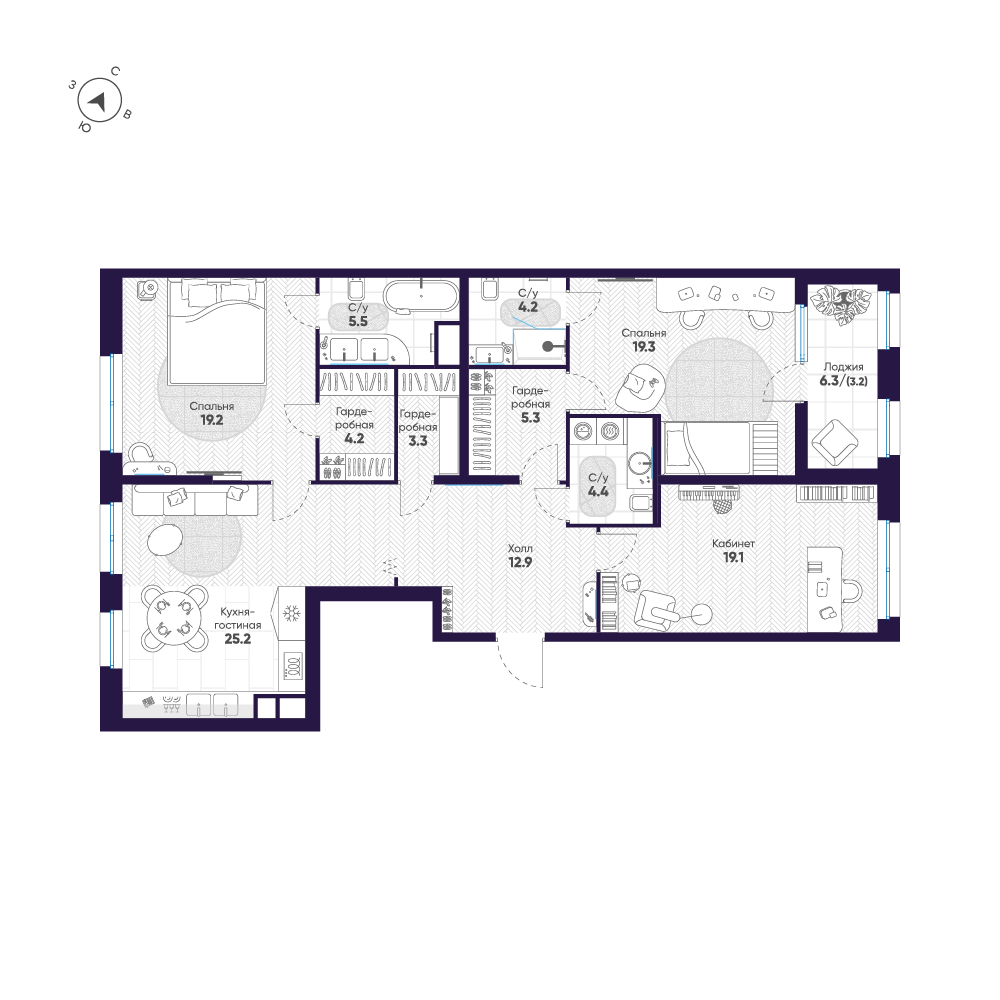 3-комнатная квартира, 125.8 м²; этаж: 7 - купить в Санкт-Петербурге