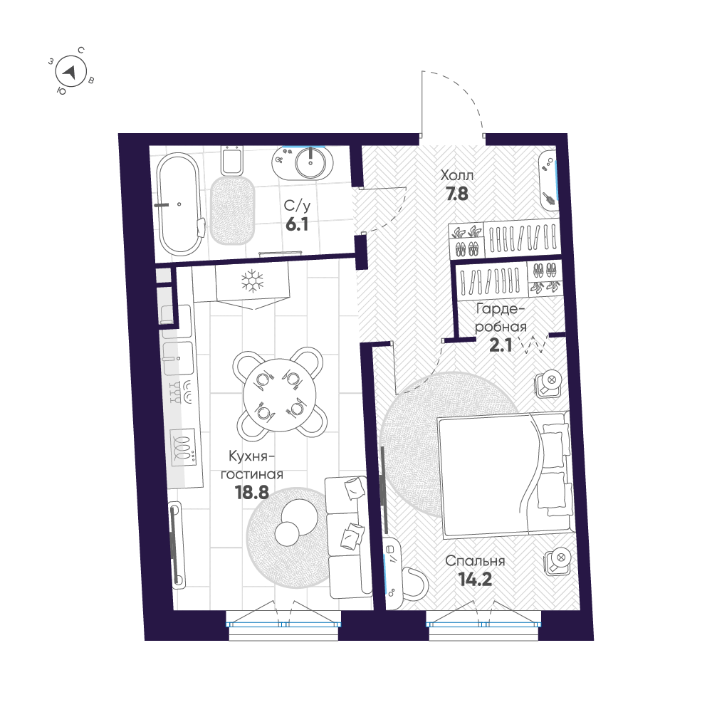 1-комнатная квартира, 49 м²; этаж: 4 - купить в Санкт-Петербурге