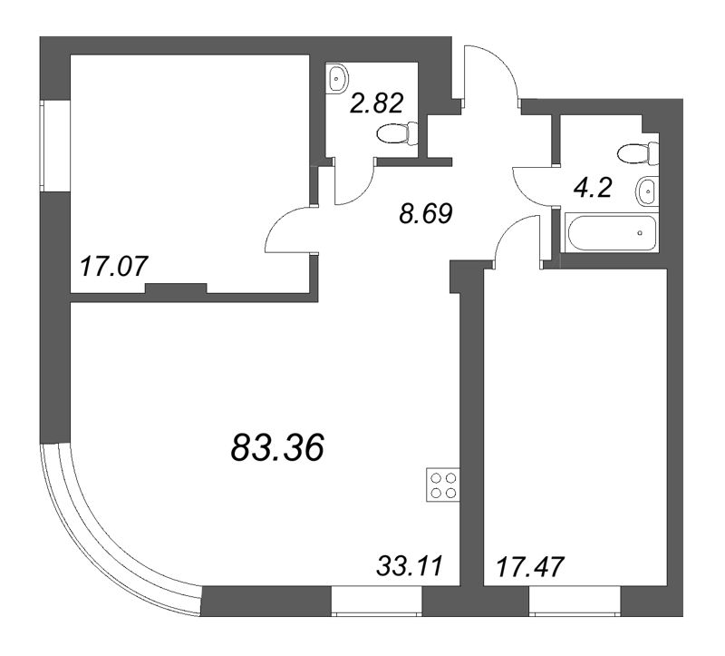 1-комнатная квартира, 83.36 м²; этаж: 2 - купить в Санкт-Петербурге