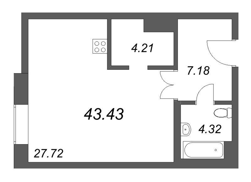 1-комнатная квартира, 43.43 м²; этаж: 4 - купить в Санкт-Петербурге