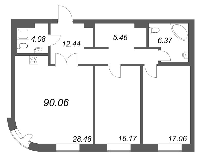 2-комнатная квартира №130 в: Фонтанка, 130: 90.06 м²; этаж: 3 - купить в Санкт-Петербурге