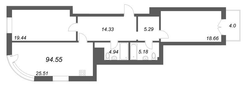 2-комнатная квартира №130 в: Фонтанка, 130: 94.55 м²; этаж: 5 - купить в Санкт-Петербурге