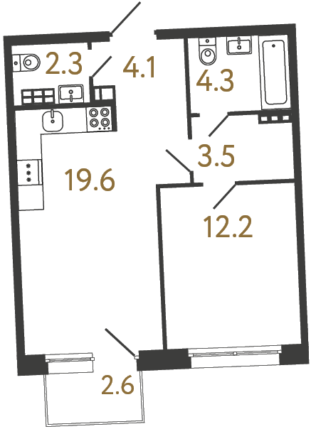 1-комнатная квартира, 46 м²; этаж: 4 - купить в Санкт-Петербурге