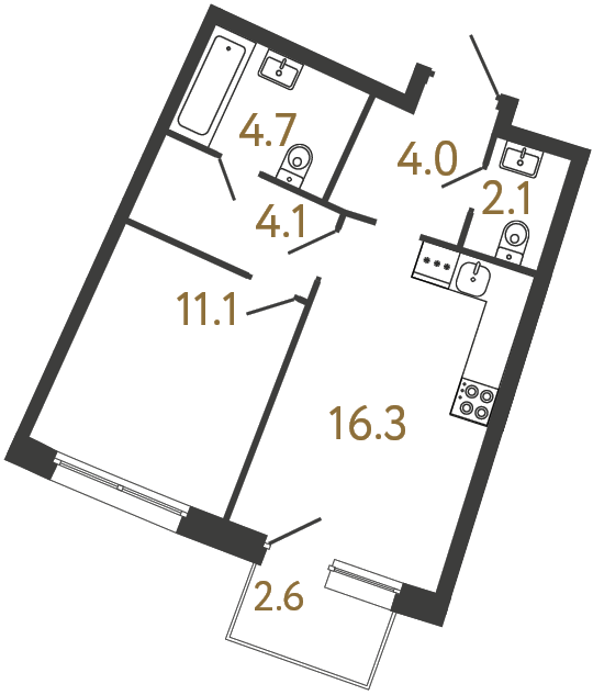 1-комнатная квартира, 42.3 м²; этаж: 2 - купить в Санкт-Петербурге